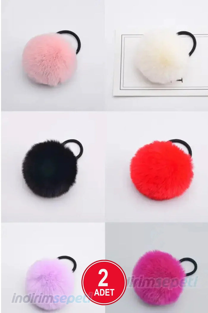 Ponpon Lastik Toka Pelüş Tüylü Saç Lastik 2 Adet - Indirimsepeti