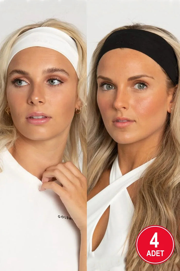 Monalisa Kadın 4'lü Pamuklu Esnek Siyah, beyaz Saç Bant Seti - Indirimsepeti