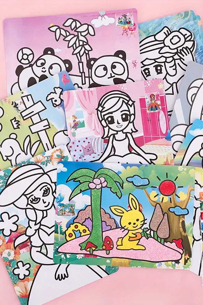 Çizgi Film Kum Boyama Seti A4 Büyük Boy Kum Boyama Seti 1 Adet Renkli - Indirimsepeti