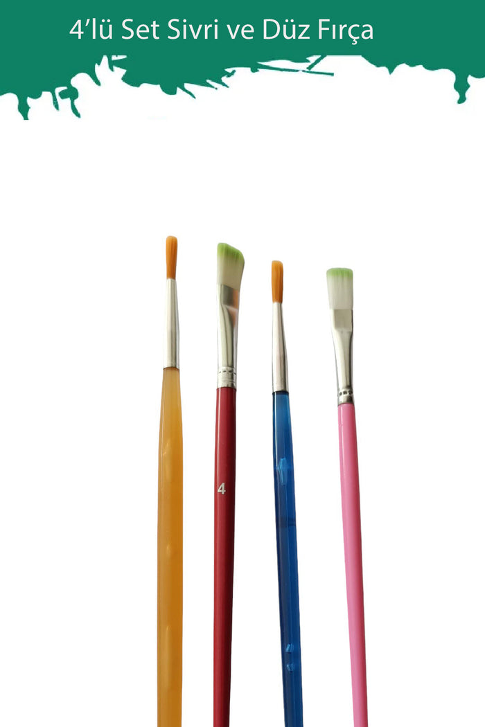 4 Lü Fırça Seti Sulu, 2 Sivri 2 Düz Fırça Seti - Indirimsepeti