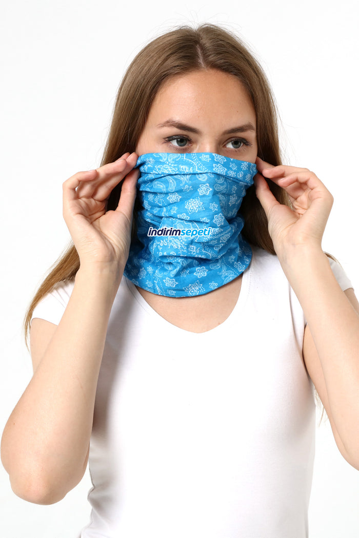 Buff Dikişsiz Boyunluk Maske Baf Bandana Saç Bandı Kamp Aksesuar Çiçek Desenli Mavi - Indirimsepeti