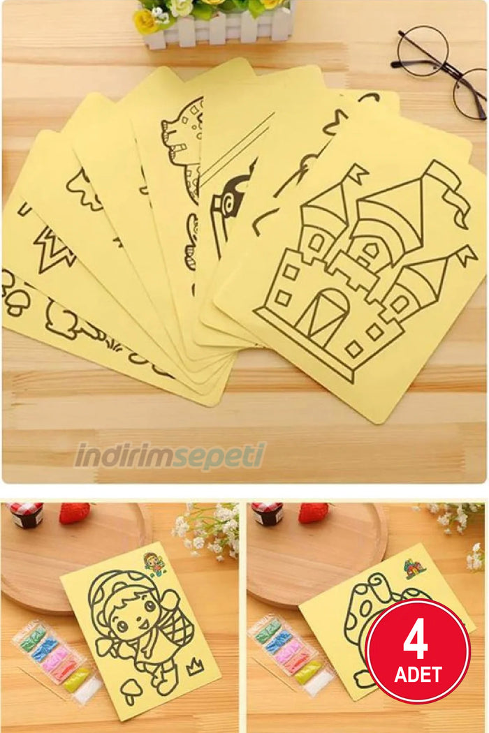 Kum Boyama A4 Boyutunda 4 Adet Kum Boyama Seti, Büyük Boy Kum Boyama Seti - Indirimsepeti