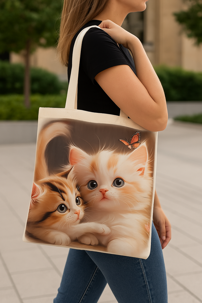 Kedi Baskılı Bez Çanta, Omuz Çantası, 40*30 cm, Genç, Yetişkin Kadın Unisex Çanta, Okul, Tatil Gezi Çanta Model 3 - Indirimsepeti