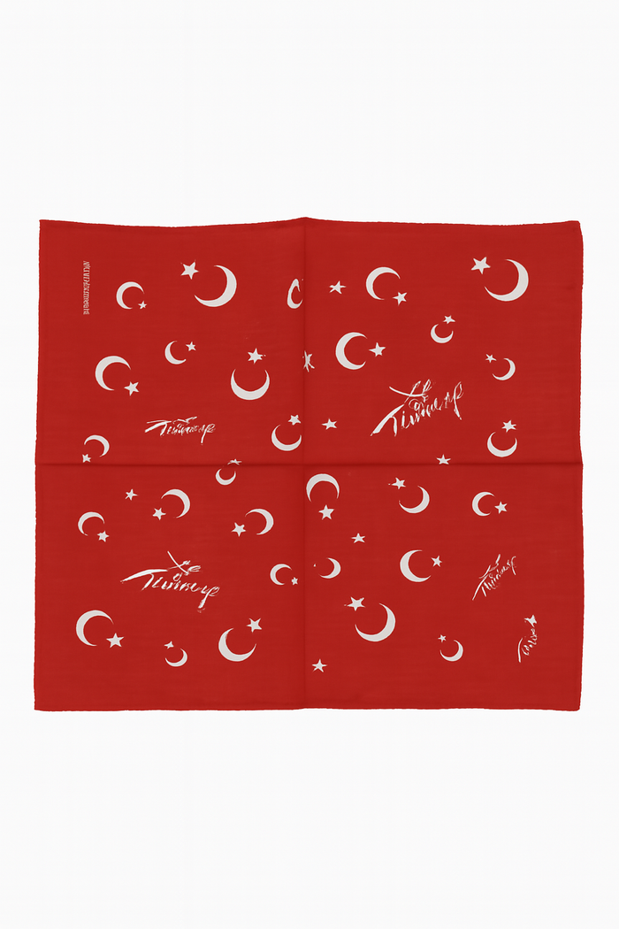 Türk Bayrağı Ayyıldız Desenli Kırmızı Bandana Fular Pamuklu