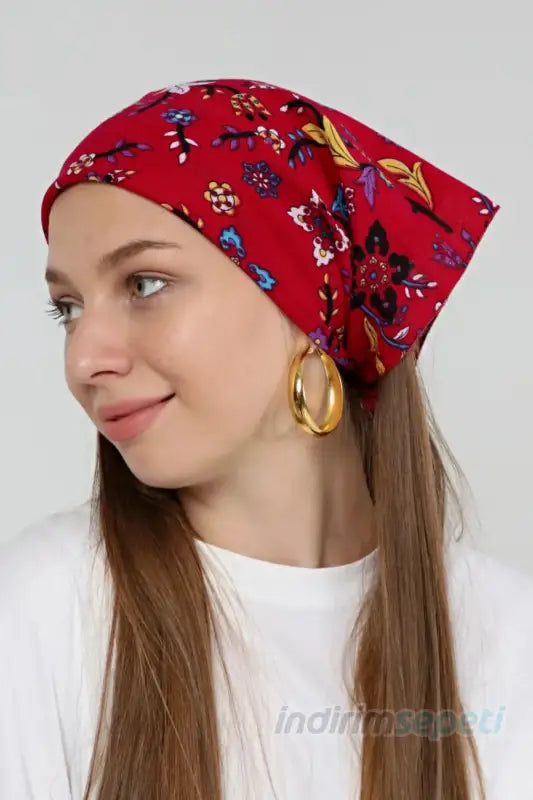 Bandana çiçek Desenli Pamuklu Kumaş Saç Aksesuarı Bordo - Indirimsepeti