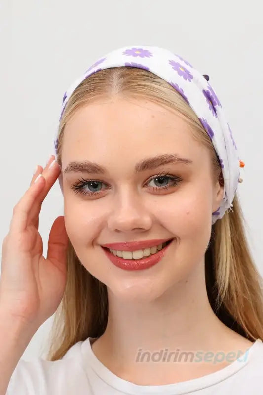 Bandana Papatya Desenli Boncuklu El Yapımı Saç Bandı Lastikli Saç Aksesuar Beyaz - Indirimsepeti