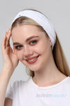 Dantelli Kadın Çapraz Bağlamalı Yumuşak Esnek Saç Bandı Bandana - Beyaz - Saç Lastik