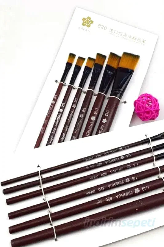 Düz Akrilik Suluboya Guaj Ahşap Saplı Yağlıboya 6 Adet Numaralı Fırça Seti - Indirimsepeti