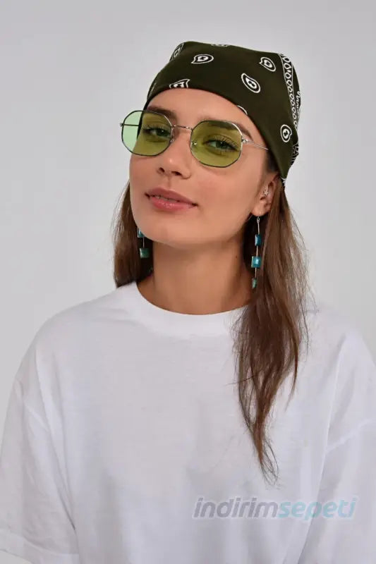 Bandana Etnik Desenli Bisiklet & Motosiklet Etkinlik Gezi Eğlence Haki Pamuklu - Indirimsepeti