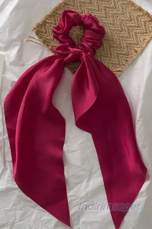 Simit Toka Kuyruklu Lastikli Saten Fular Saç Aksesuar Bordo - Indirimsepeti