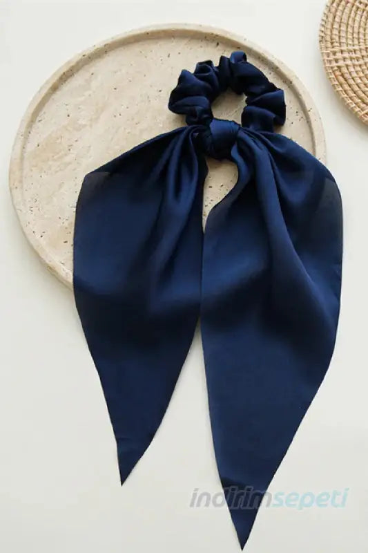 Toka Simit Lastikli Kuyruklu Saten Fular Lastik Toka Saç Aksesuar Lacivert - Indirimsepeti