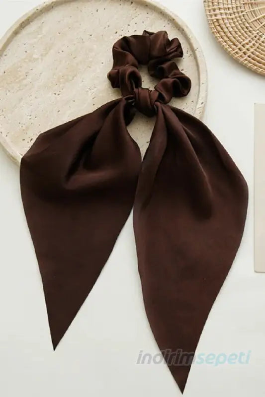 Toka Simit Lastikli Kuyruklu Saten Fular Lastik Toka Saç Aksesuar Kahverengi - Indirimsepeti