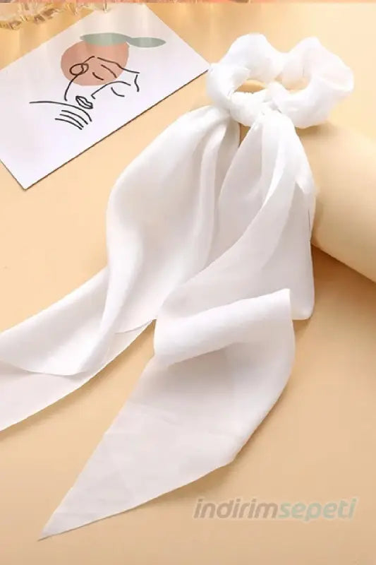 Toka Simit Lastikli Kuyruklu Saten Fular Lastik Toka Saç Aksesuar Beyaz - Indirimsepeti