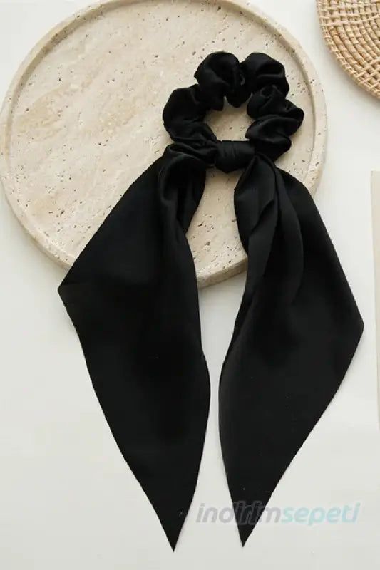 Toka Simit Lastikli Kuyruklu Saten Fular Lastik Toka Saç Aksesuar Siyah - Indirimsepeti