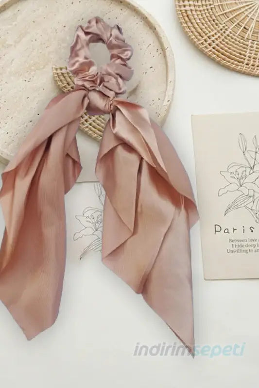 Toka Simit Lastikli Kuyruklu Saten Fular Lastik Toka Saç Aksesuar Sütlü Kahve - Indirimsepeti