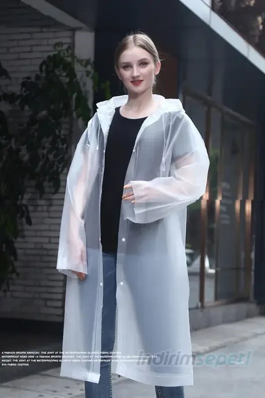 Kadın Erkek Yağmurluk Kapüşonlu Çıtçıtlı Eva Beyaz Yağmurluk - Indirimsepeti