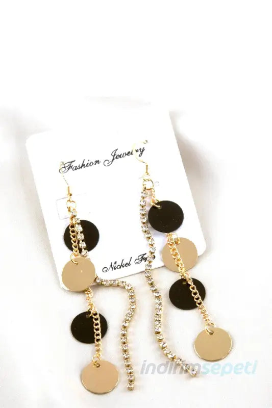 Zincir Küpe Daire Yuvarlak Figürlü Şerit Zirkon Taşlı 2'li Set 11 cm - Indirimsepeti