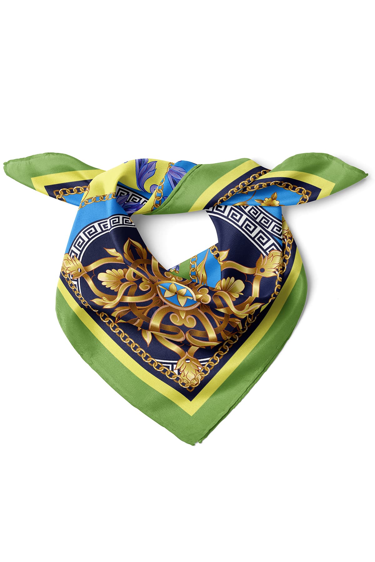 Zincir ve Etro Desenli Fular Bandana 50x50 cm – Şık Kare Fular - Görsel 2