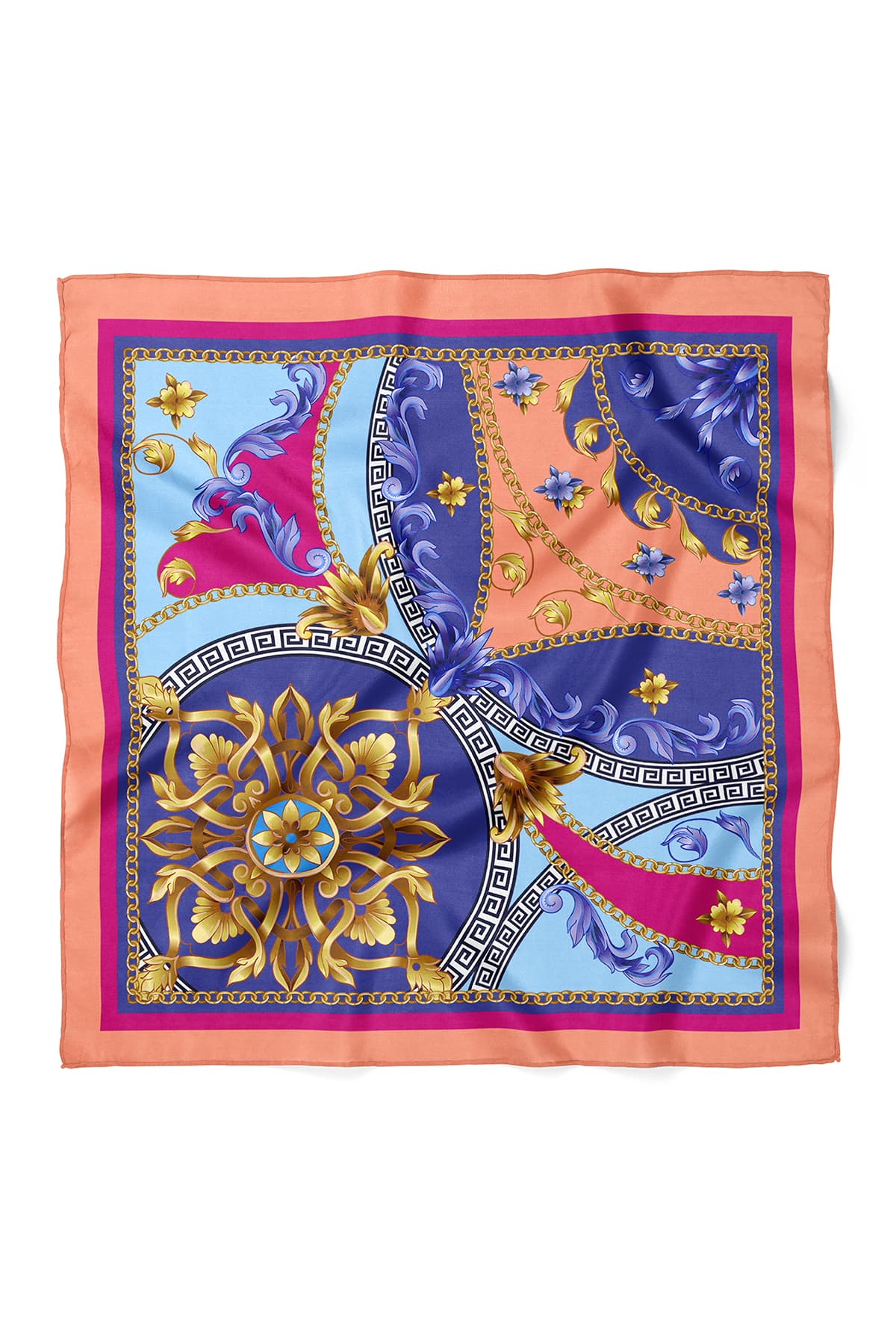 Zincir ve Etro Desenli Fular Bandana 50x50 cm – Çok Amaçlı Bandana