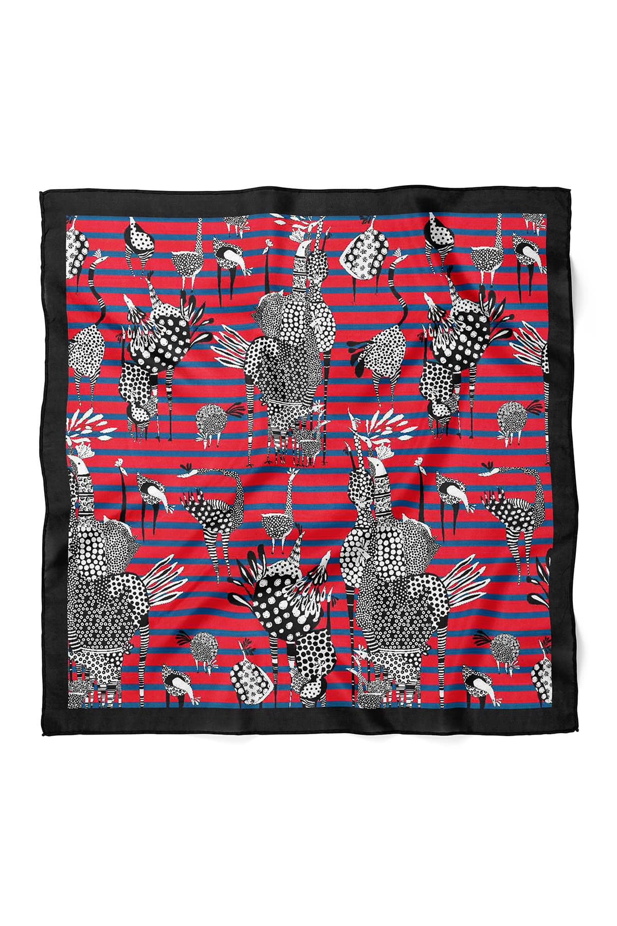 Zürafa ve Deve Kuşu Desenli Fular Bandana 50x50 cm – Yumuşak Dokulu Kare Fular