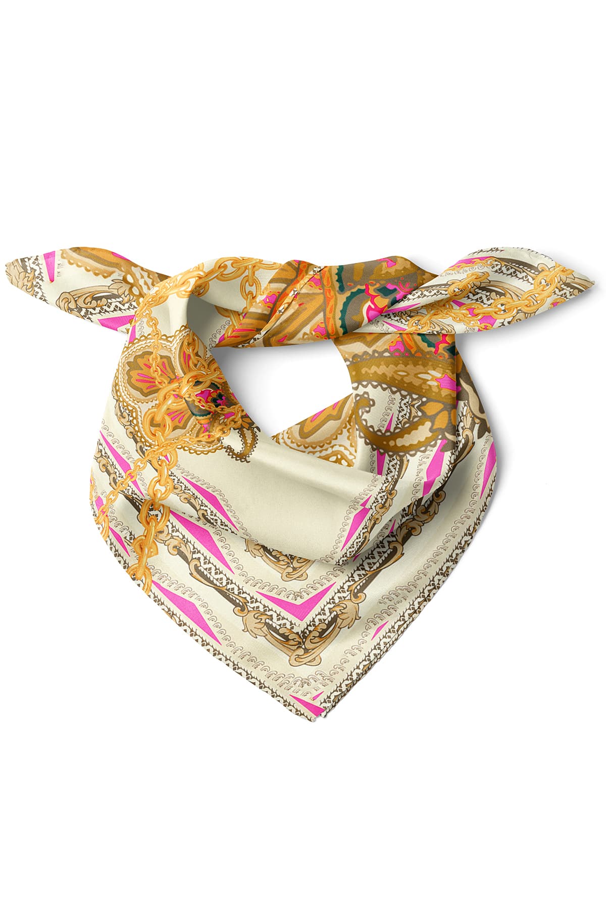Zincir ve Etnik Desenli Fular Bandana 50x50 cm – Modern Desen Kare Fular - Görsel 2