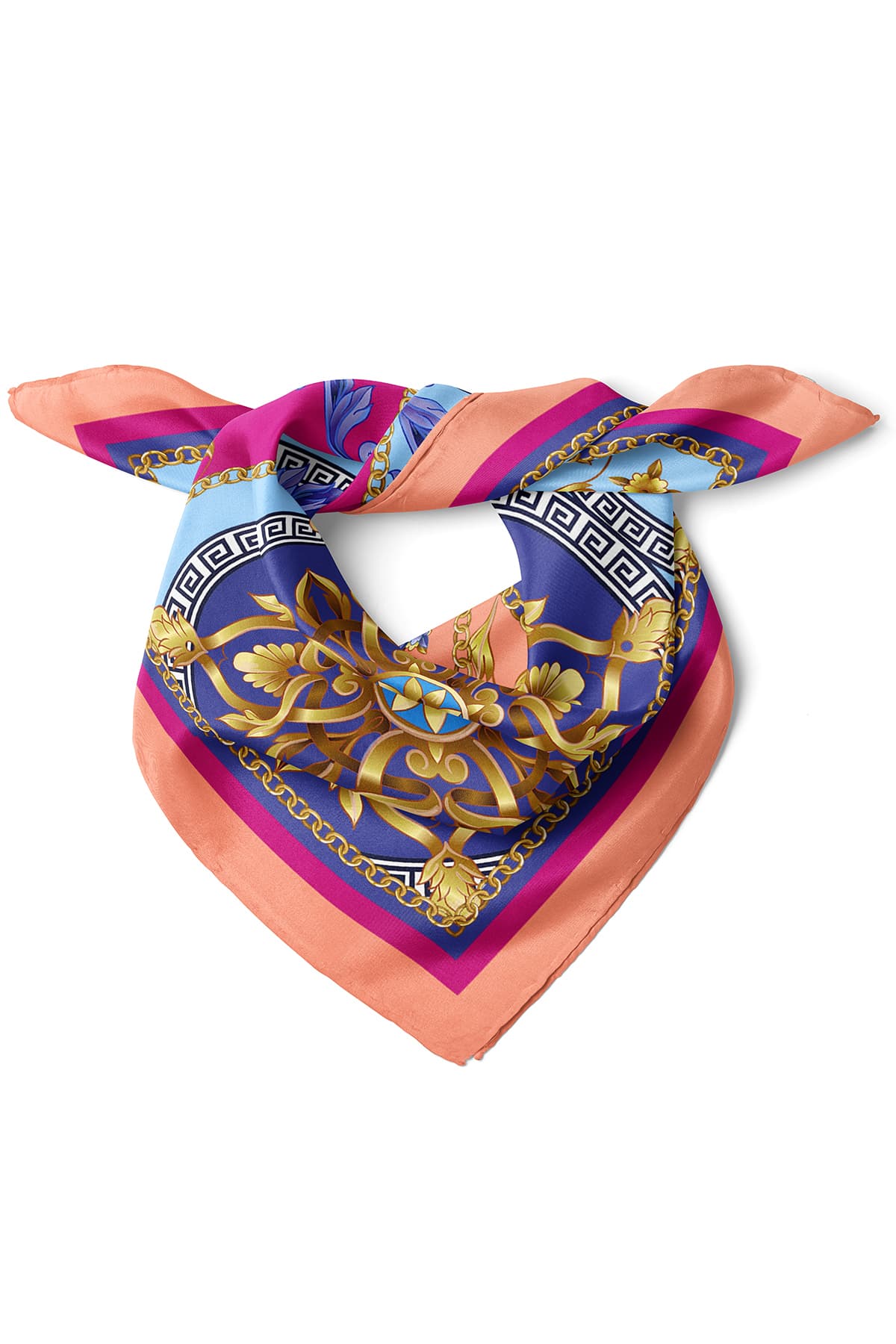 Zincir ve Etro Desenli Fular Bandana 50x50 cm – Çok Amaçlı Bandana - Görsel 2