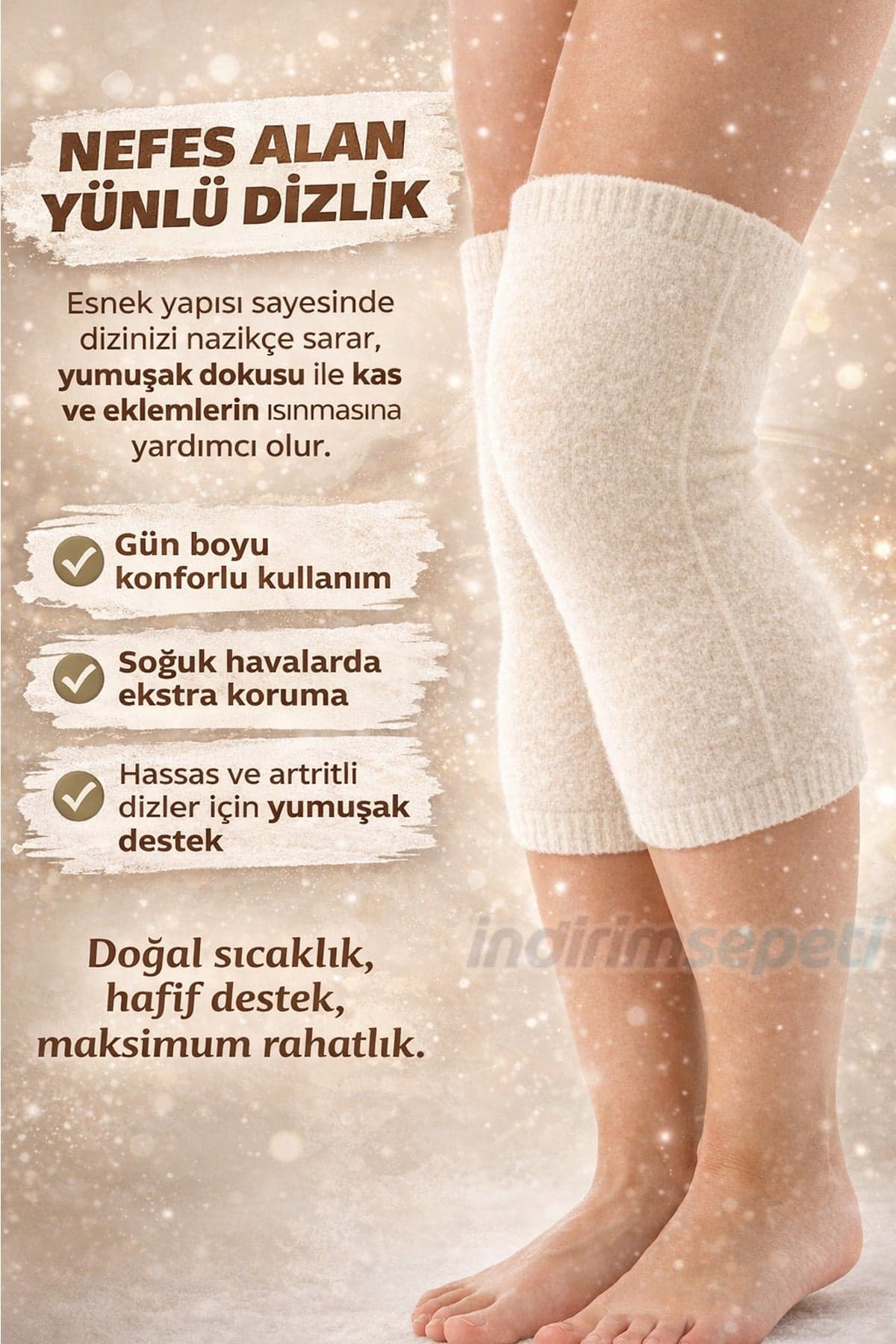Doğal Saf Yün Dizlik 1 Çift – Sıcak Tutan Termal Günlük Kullanım Diz Koruyucu, Sporcu Destekleyici, Sıcak Tutan Bacaklık - Görsel 2