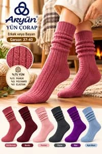 Bayan Renkli Yün Çorap Garson Model 37-40 – 6 Renk Seçeneği - Küçük Görsel 1