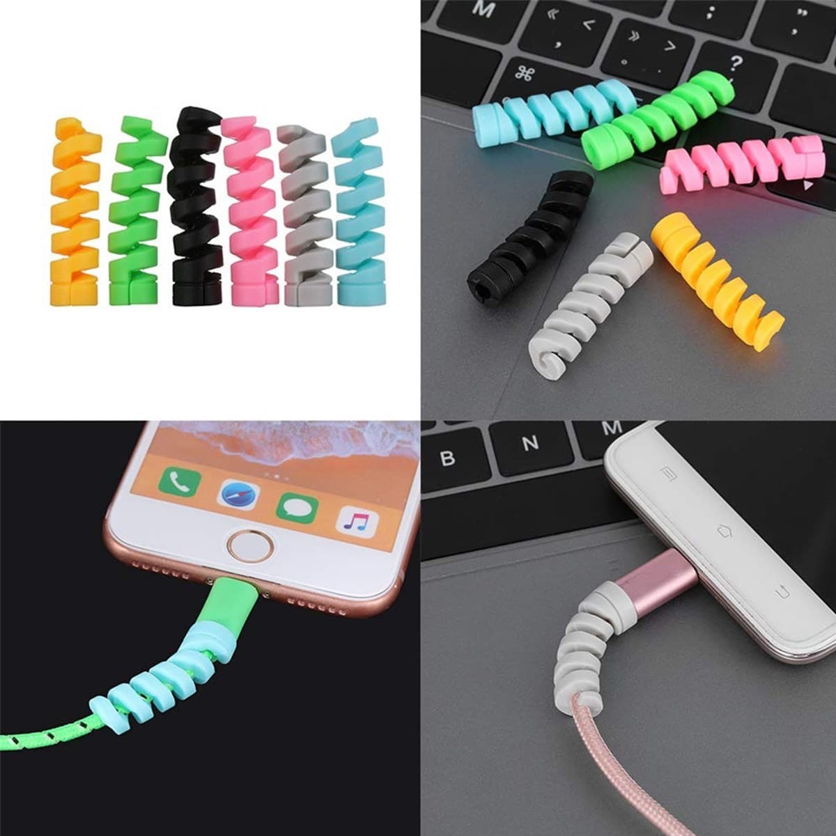 TrdStore® 4lü Apple, Android Şaj Kablosu Koruyucu Silikon Spiral Yay Aparat - Görsel 2