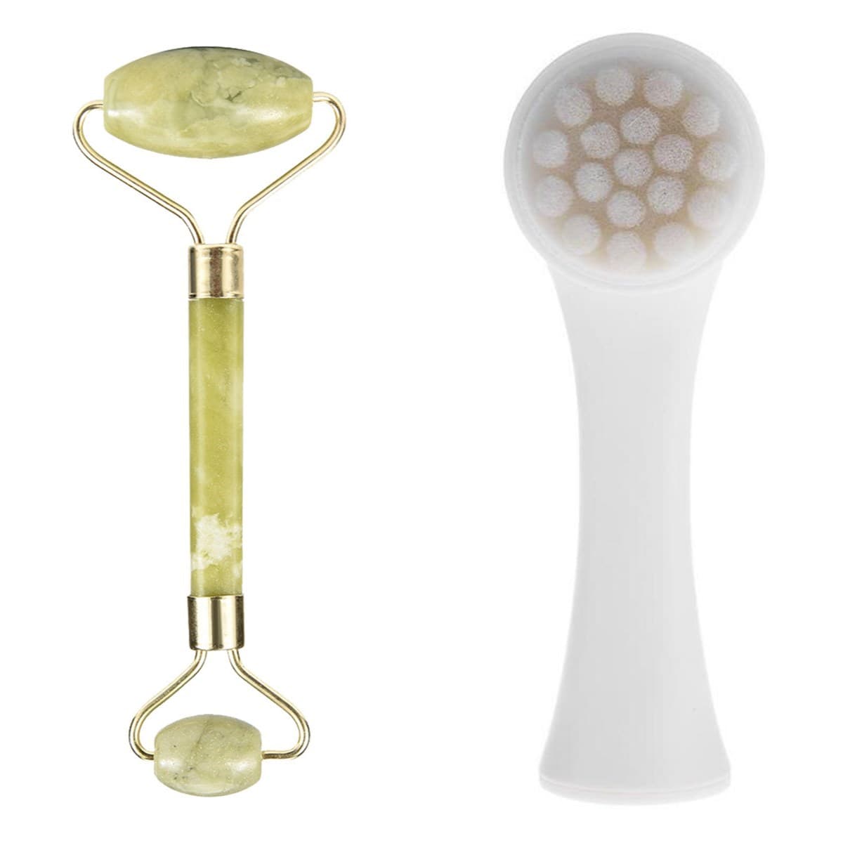 TrdStore® 2'li Set Çift Taraflı Cilt Temizleme Fırçası ve Yeşim Taşı Çift Taraflı Cilt Masaj Aleti
