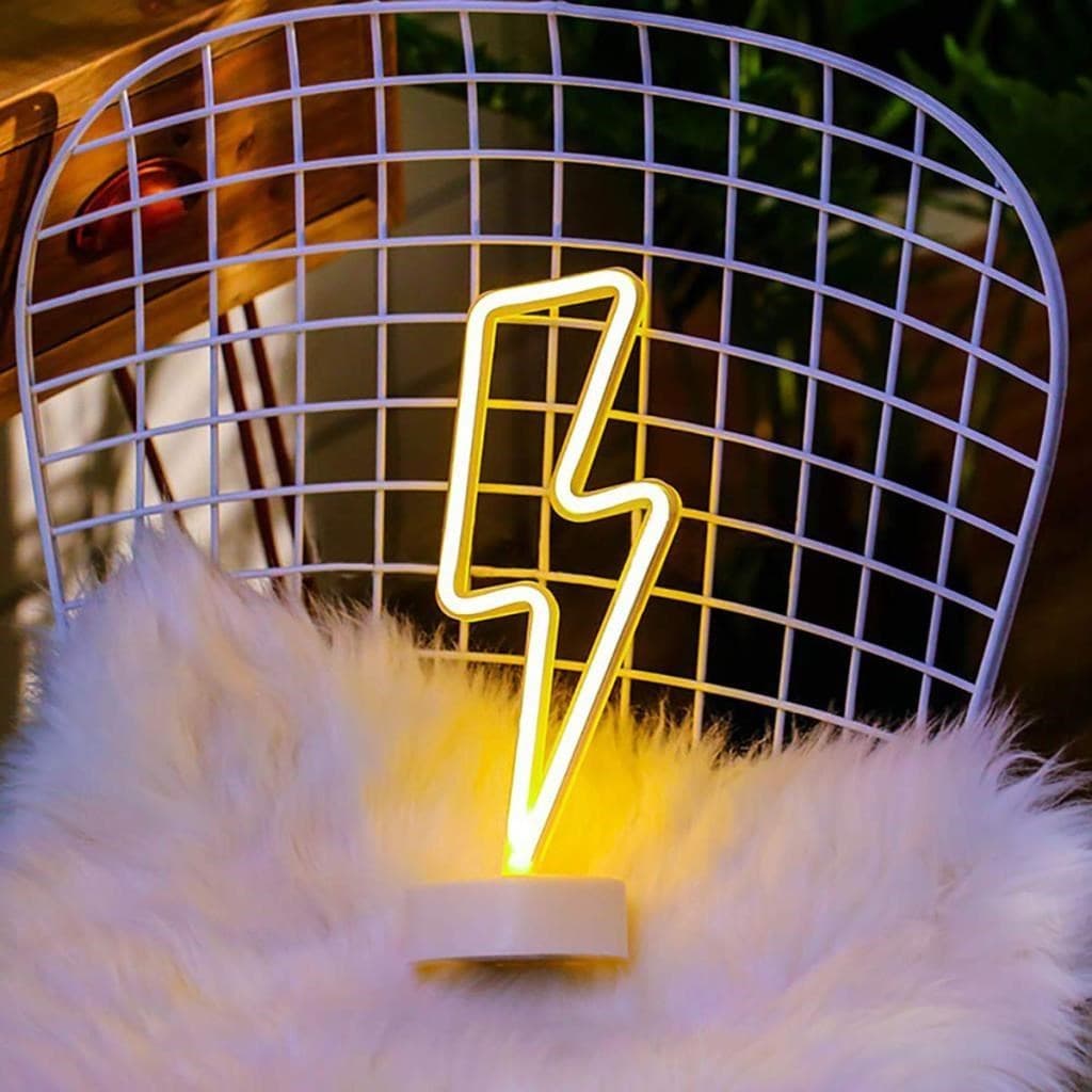 TrdStore® Dekoratif Şimşek Şeklinde Pilli Neon Led Lamba Süs Masa Lambası
