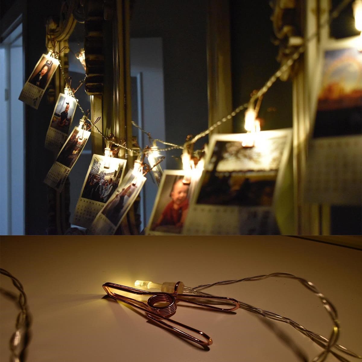TrdStore® Bakır Renkli Led Işıklı Fotoğraf Asma Işık Süsleme Mandalları