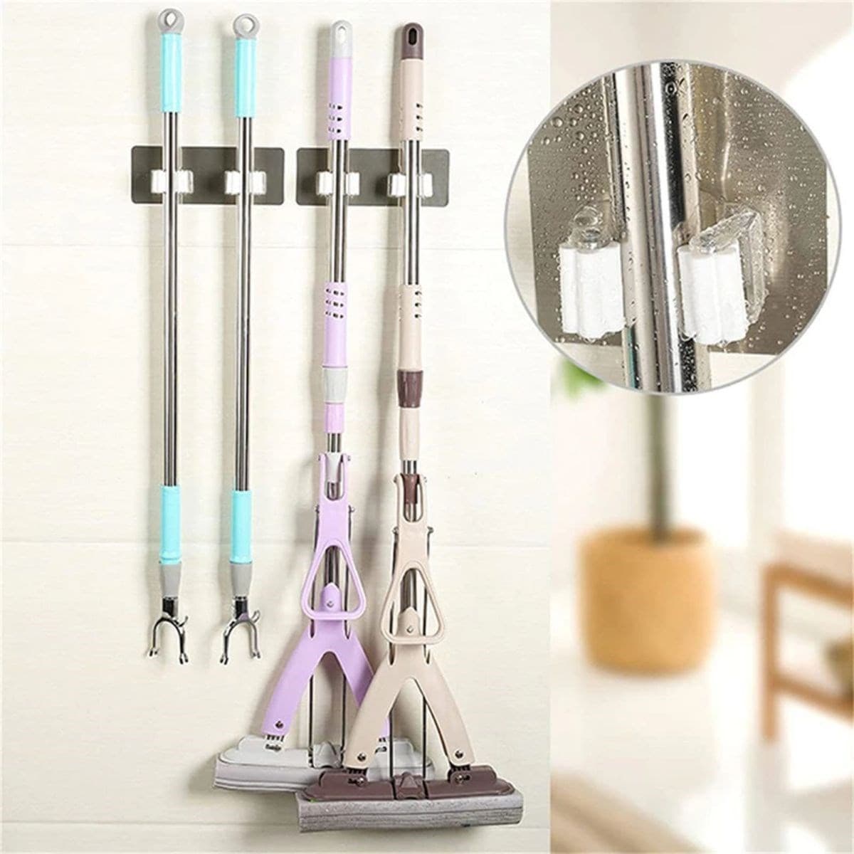 Pratik Organizer 4lü Yapışkanlı Fırça Paspas Mop Fırça Sabitleyici Ergonomik Alet Aparatı - Görsel 2