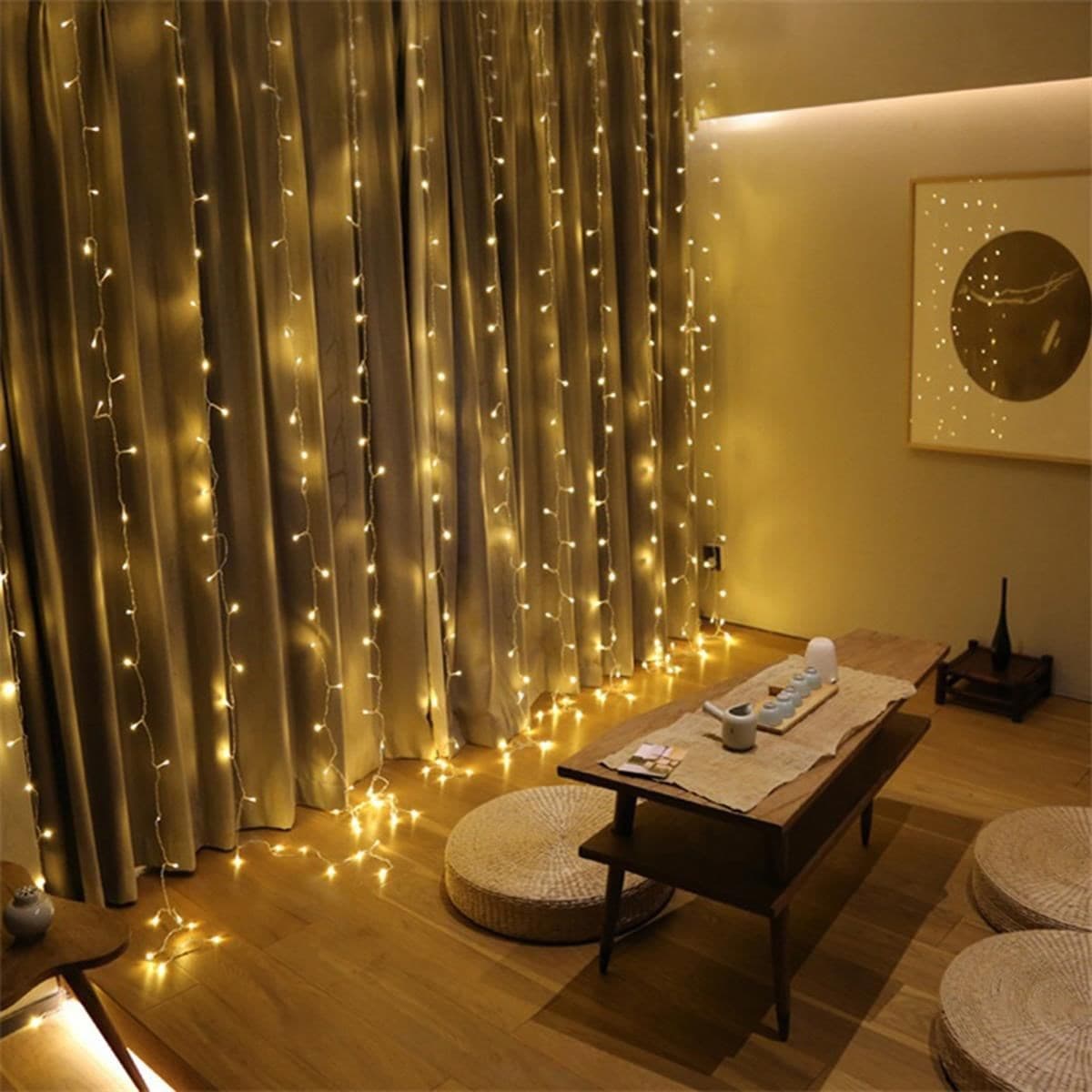 TrdStore® 8 Fonksiyonlu 200 Led 10 Saçak Şerit Led 2x2 Perde İp Led (Gün Işığı) - Görsel 2