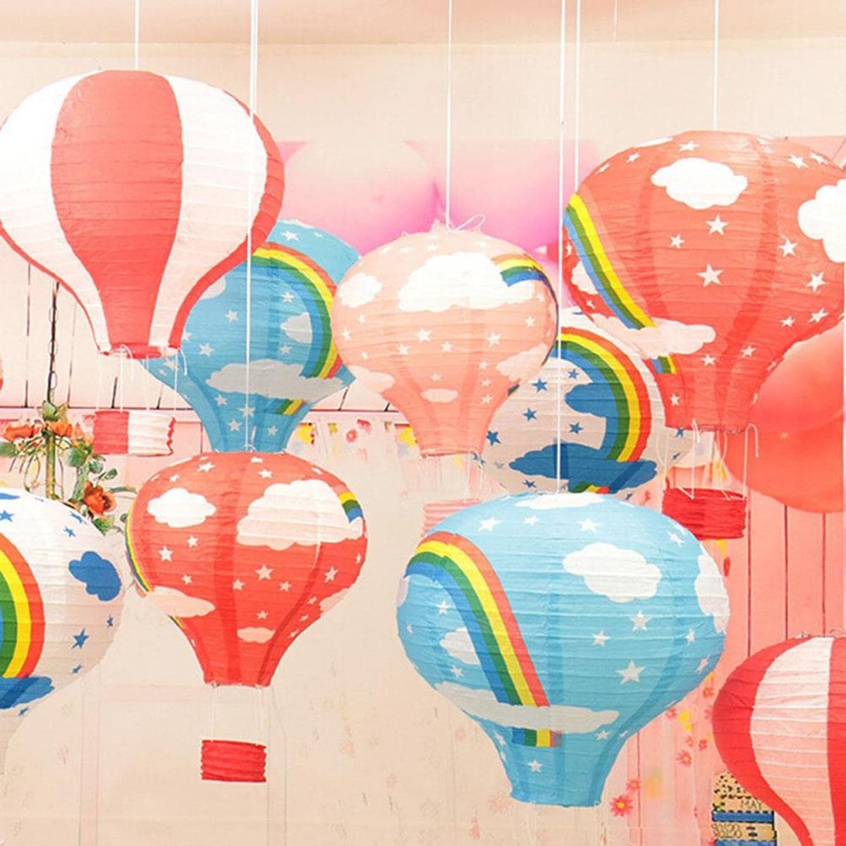 TrdStore® Dekoratif Renkli Kağıt Dilek Feneri Balonu Renkli Uçan Balon