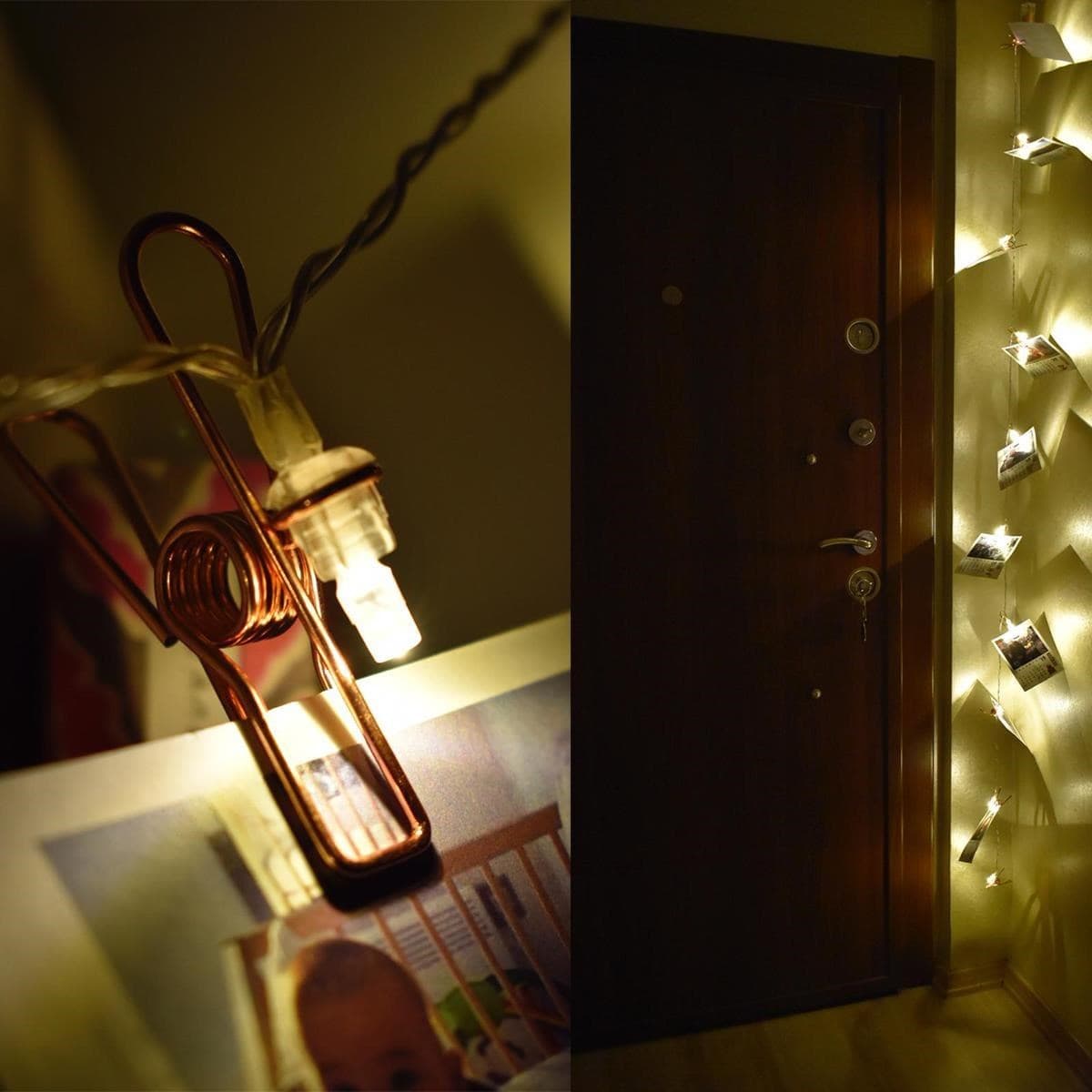 TrdStore® Bakır Renkli Led Işıklı Fotoğraf Asma Işık Süsleme Mandalları - Görsel 2