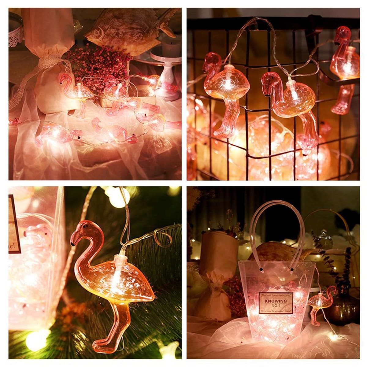 TrdStore® 10'lu Pilli Led Flamingo Dekoratif Işık Zinciri Aydınlatma 1,5 Mt