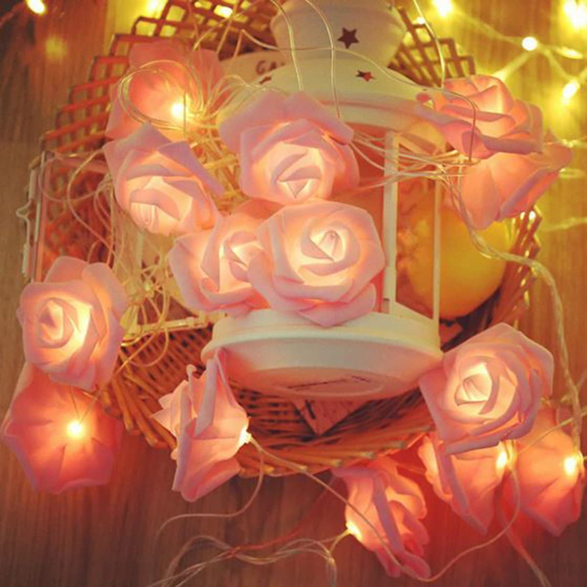 TrdStore® Yapay Gül Tasarımlı Dekoratif Led Işık Gül Detaylı Led Işık Pilli (20 Gül) - Görsel 2