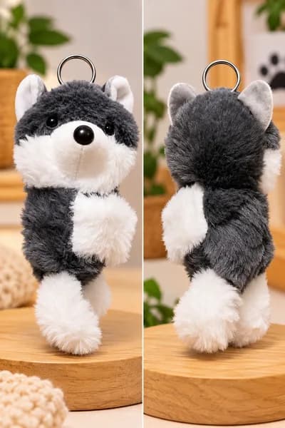 Sevimli Kurt Yavrusu Peluş Anahtarlık ve Çanta Süsü Takısı – 13-14 cm Çanta Süsü