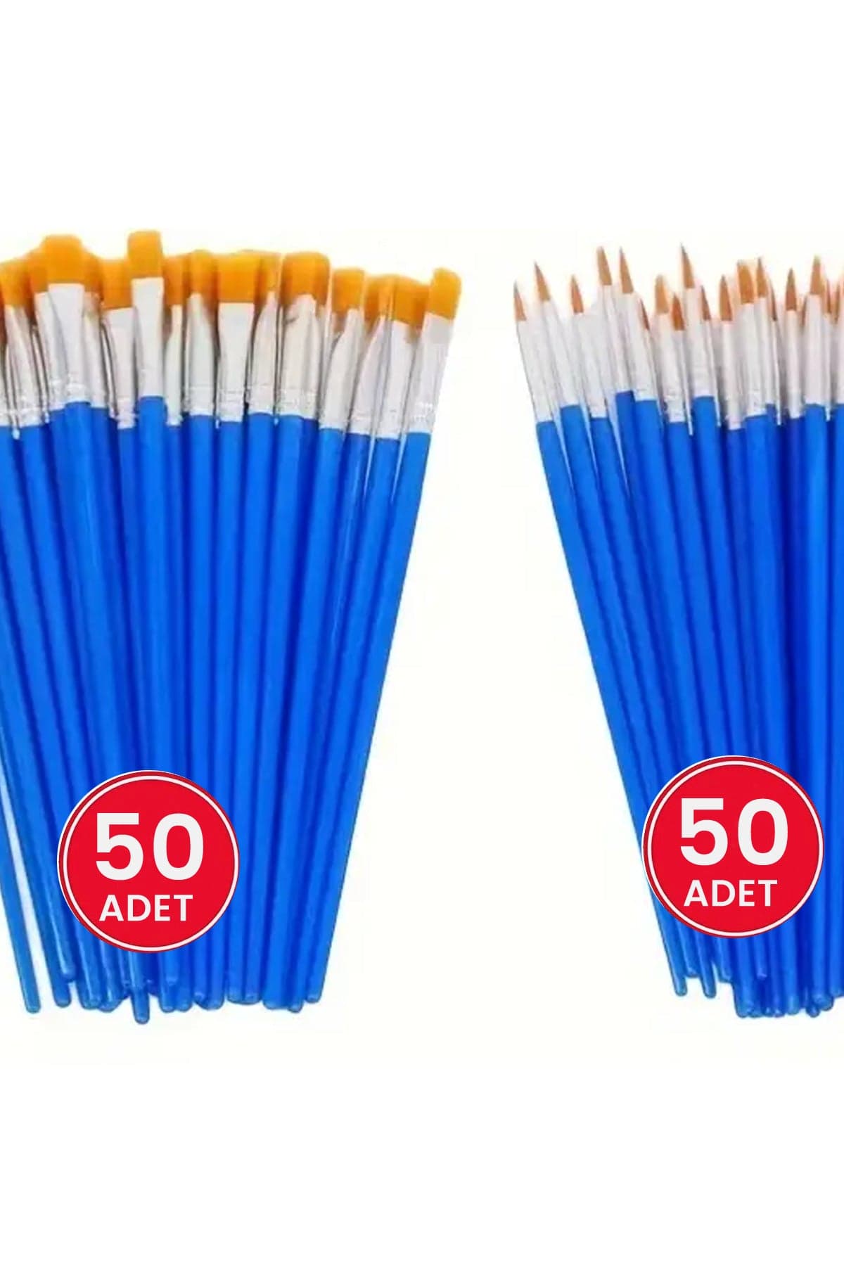 50 Düz, 50 Sivri Uçlu 100’lü Akrilik Boya Fırçası Seti Yağlı Boya, Suluboya ve El İşi İçin Çok Amaçlı - Detay