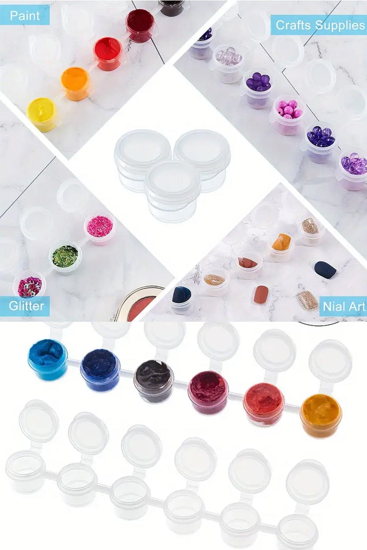 6 Renk Dolu Akrilik Boya Seti 3 ml Kapaklı Şerit Kaplar 17 cm - Detay