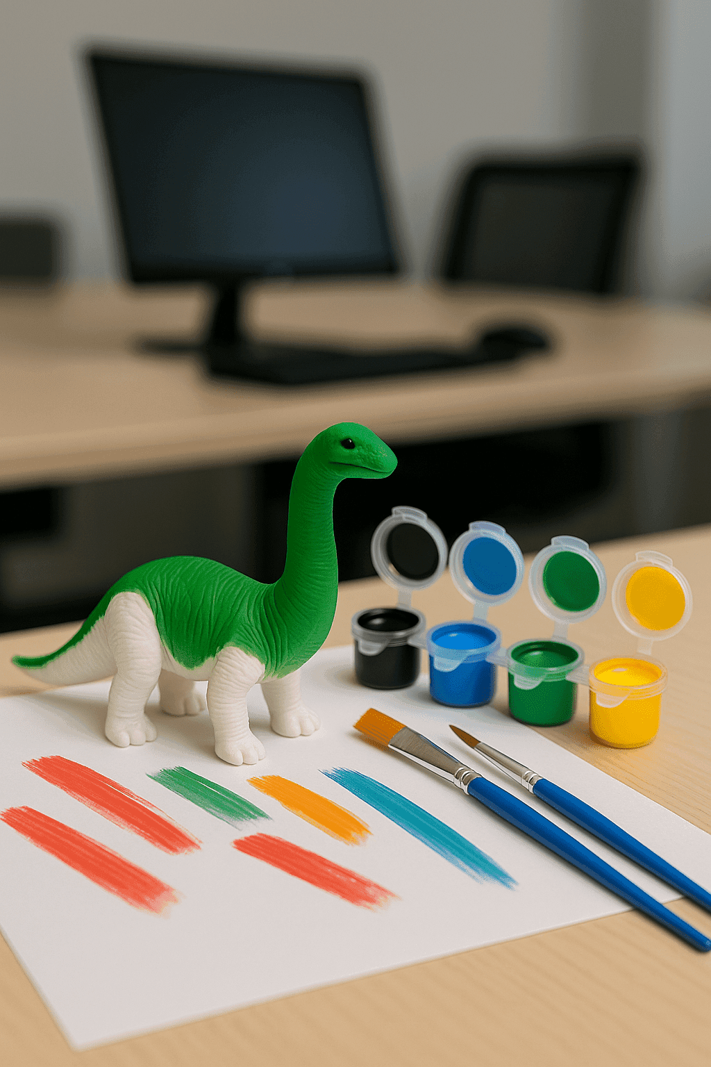 3D Hayvanlar Alemi Boya Seti – Dinozor Figürlü 6 Renkli Boya ve 2’li Fırça Seti - Detay