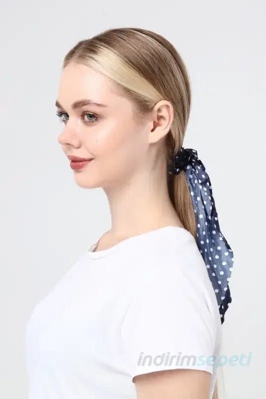 Kadın Aksesuar Saten Puantiyeli Lastikli Simit Scrunchie Fular Saç Toka