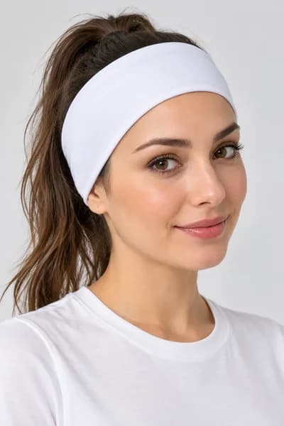 Beyaz Pamuklu Geniş Saç Bandı 9 cm – Elastik, Yumuşak Yoga ve Spor Bandanası - Detay