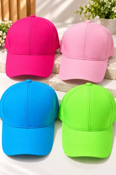Canlı Renkli Unisex Şapka – Pembe, Açık Pembe, Mavi ve Fosforlu Yeşil Spor Şapka - Detay