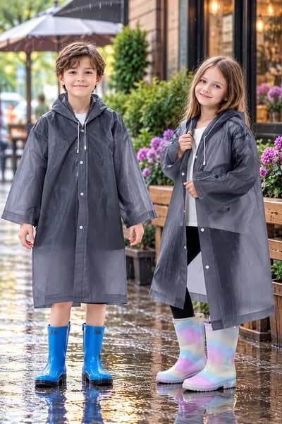 Kapüşonlu Su Ve Rüzgar Geçirmez Çıt Çıtlı Unisex Çocuk Yağmurluk