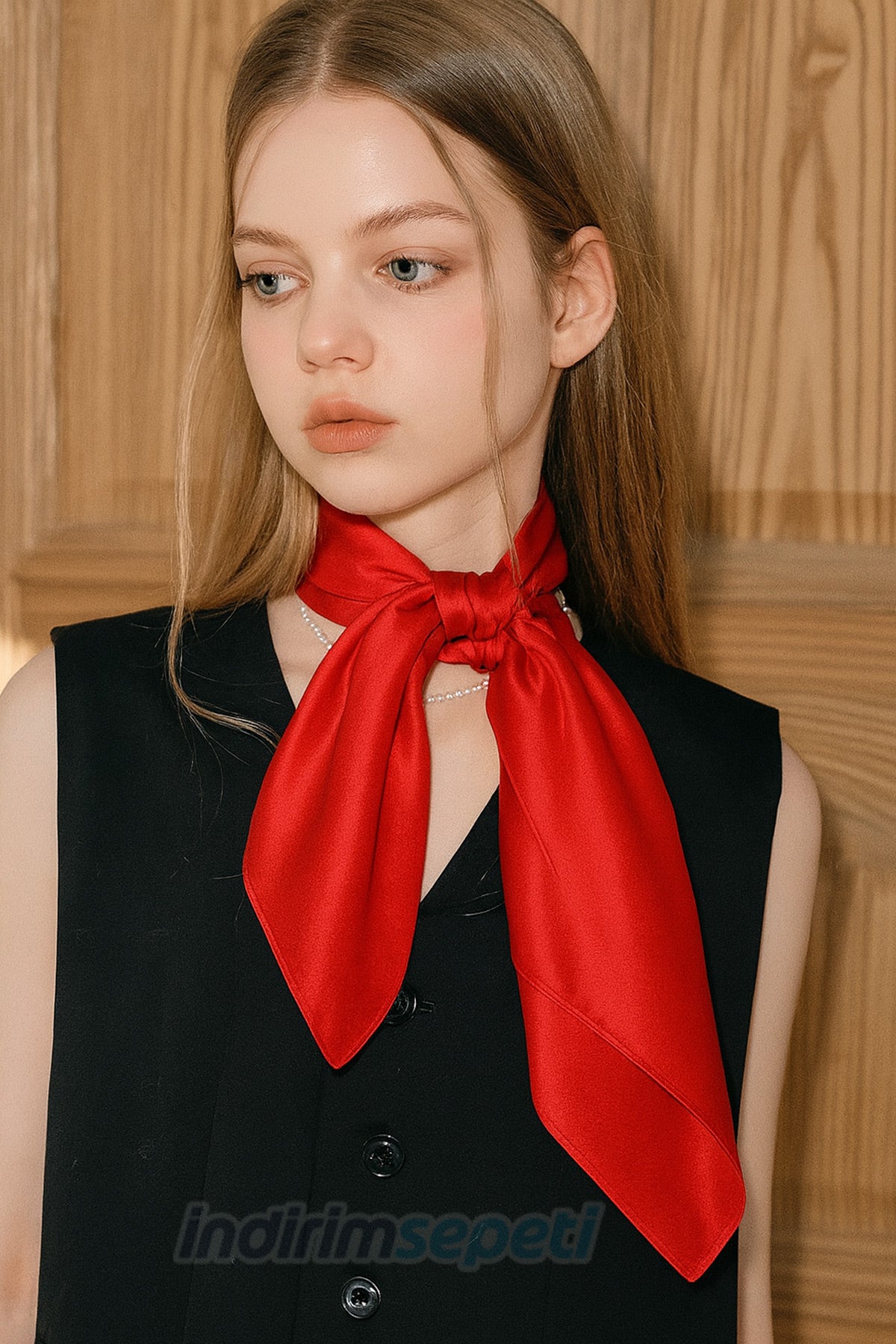 Kırmızı Parlak Saten  Eşarp Bandana Polyester Etkinlik Kutlama 23 Nisan, 29 Ekim, 19 Mayıs