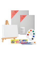 Resim Boya Seti Mini Masa Şövalesi, 2 Tuval, Resim Verniği, Akrilik Boya Palet