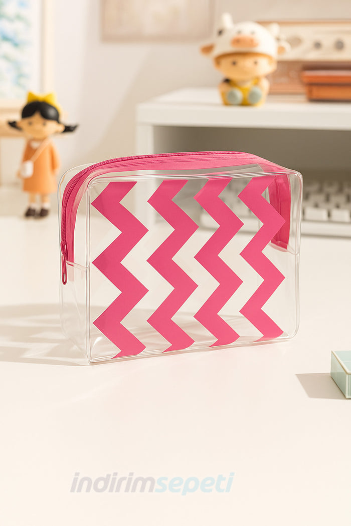 Çizgili Şeffaf Makyaj Çanta Taşınabilir Mini Kart, Kulaklık ve İlaç Saklama Çantası, Dayanıklı PVC, Kokusuz Yüksek Kalite Çanta