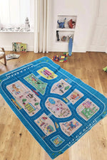Araba Yollu  Ev Okul Petshop Eğitici Oyun Eğlence Halısı Eva Kumaş Kaymaz Taban Çocuk Odası Halısı 115x135 cm - Indirimsepeti